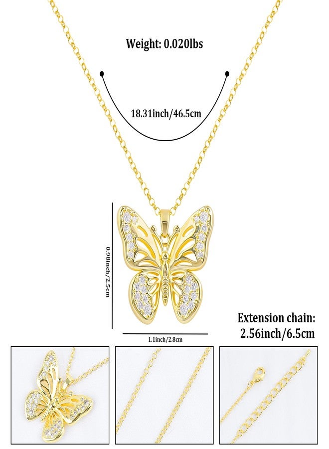 MOONWALTZ Gold Butterfly Necklace for Women 14K Gold Plated Hollow Butterfly Pendant Necklace Insect Fairy Cubic Zirconia Butterfly Charm Necklace Adjustable Chain Trendy Jewelry Gift for Women - Image 2
